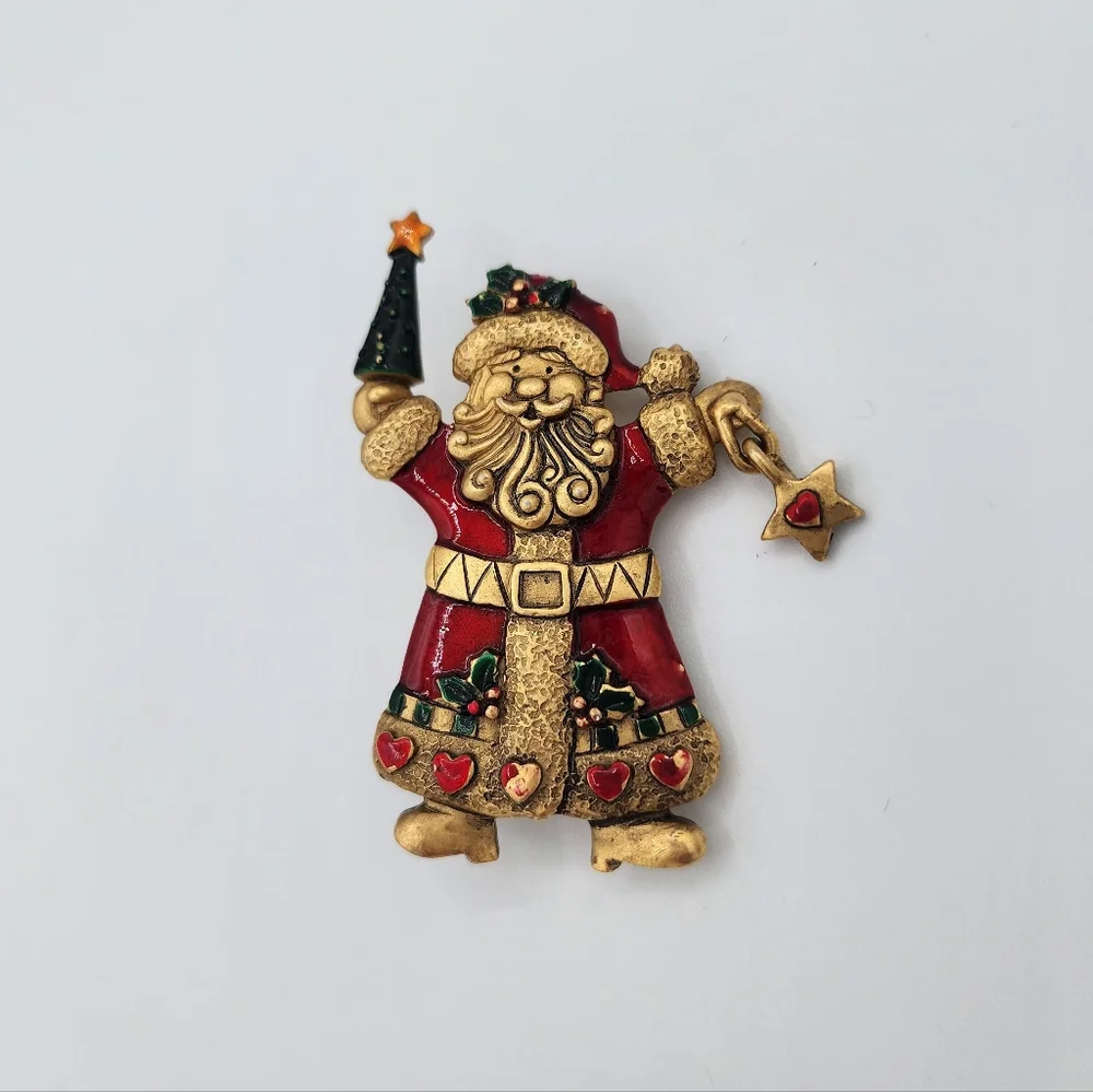 J.J. Festive Santa Claus Golden Brooch